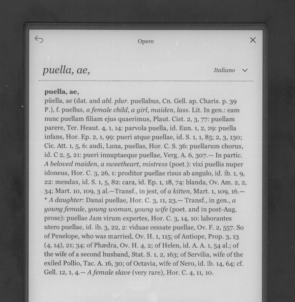 foto del vocabolario latino su Kobo